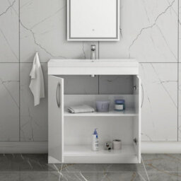 Royal Bathrooms Turin Gloss White 800mm Floor Standing Vanity Unit 2 Door With Mid-Edge Basin Sink - thumbnail 3