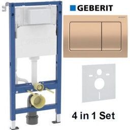 Geberit Alpha 1.12 Duofix Wc Frame Concealed Cistern Red Gold Bronze Plate Acoustic Mat 4 In 1 Set 458.039.00.2 + 115.055.qa.1