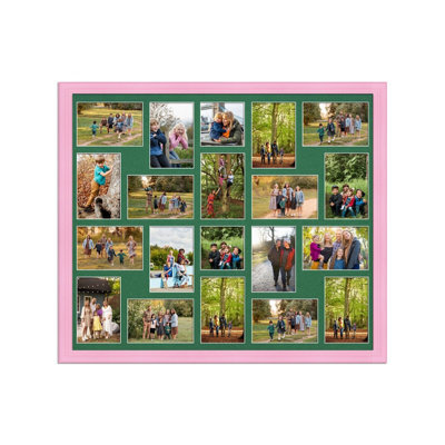 AK Frames 80X70Cm Pastel Pink Classic Multi Photo Frame With Emerald Mount - Holds 20 Apertures (18X) 6X4, (2X) 4X4 Photos - image 1