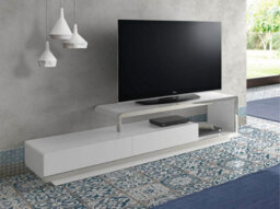 Angel Cerda Stylish White Wooden Tv Stand With Chrome Base - thumbnail 2
