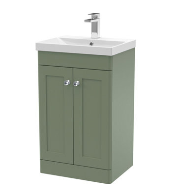 Balterley Swynnerton Traditional 2 Door Floor Standing Vanity Unit With Thin Edge Basin, Satin Green, 500mm - image 1