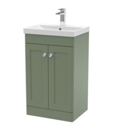 Balterley Swynnerton Traditional 2 Door Floor Standing Vanity Unit With Thin Edge Basin, Satin Green, 500mm - thumbnail 1