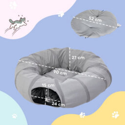 Pawhut 2 In 1 Cat Tunnel With Bed, Cat Play Tunnel For Indoor Cats, Grey - thumbnail 3