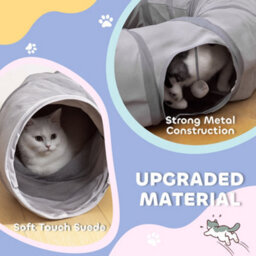 Pawhut 2 In 1 Cat Tunnel With Bed, Cat Play Tunnel For Indoor Cats, Grey - thumbnail 6