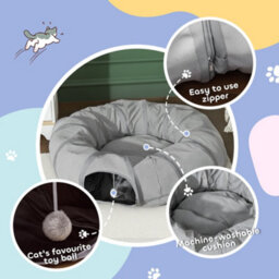 Pawhut 2 In 1 Cat Tunnel With Bed, Cat Play Tunnel For Indoor Cats, Grey - thumbnail 7