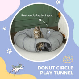 Pawhut 2 In 1 Cat Tunnel With Bed, Cat Play Tunnel For Indoor Cats, Grey - thumbnail 4