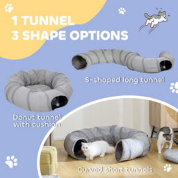 Pawhut 2 In 1 Cat Tunnel With Bed, Cat Play Tunnel For Indoor Cats, Grey - thumbnail 5