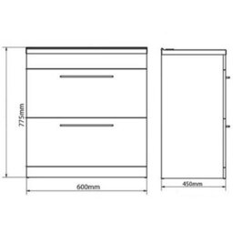 Clifton Bathroom 2 Drawer Floor Standing Vanity Unit With Basin 600mm Wide - White  - Brassware Not Included - thumbnail 3