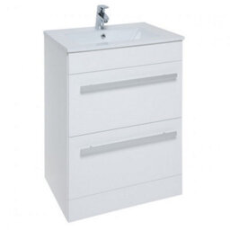 Clifton Bathroom 2 Drawer Floor Standing Vanity Unit With Basin 600mm Wide - White  - Brassware Not Included - thumbnail 1
