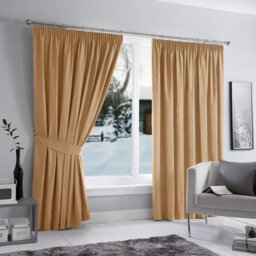 Ameha Beige 230 Gsm Plain Thermal Insulated Energy Efficient Blackout Pencil Pleat Curtain Pair 90''x72'' Home Decor Uk - thumbnail 1