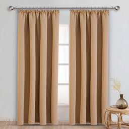 Ameha Beige 230 Gsm Plain Thermal Insulated Energy Efficient Blackout Pencil Pleat Curtain Pair 90''x72'' Home Decor Uk - thumbnail 2