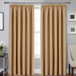 Ameha Beige 230 Gsm Plain Thermal Insulated Energy Efficient Blackout Pencil Pleat Curtain Pair 90''x72'' Home Decor Uk - thumbnail 5