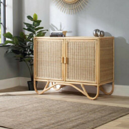 Desser Natural Rattan Cabinet Sideboard With Wicker Panels & 4 Shelves - thumbnail 2