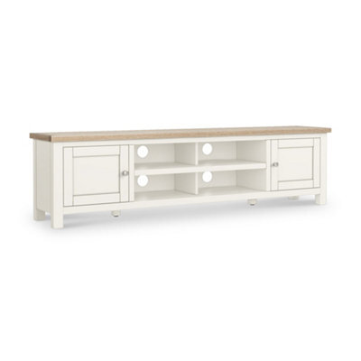 Farro Coconut White 180Cm Extra Large Tv Unit With Washed Oak Top - Fully Assembled By Roseland Furniture - image 1