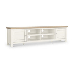 Farro Coconut White 180Cm Extra Large Tv Unit With Washed Oak Top - Fully Assembled By Roseland Furniture