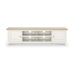 Farro Coconut White 180Cm Extra Large Tv Unit With Washed Oak Top - Fully Assembled By Roseland Furniture - thumbnail 6