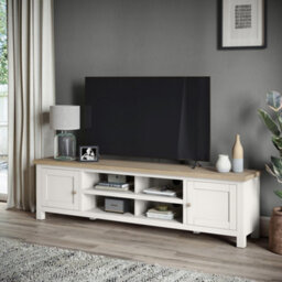 Farro Coconut White 180Cm Extra Large Tv Unit With Washed Oak Top - Fully Assembled By Roseland Furniture - thumbnail 5