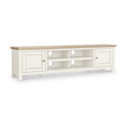 Farro Coconut White 180Cm Extra Large Tv Unit With Washed Oak Top - Fully Assembled By Roseland Furniture - thumbnail 4