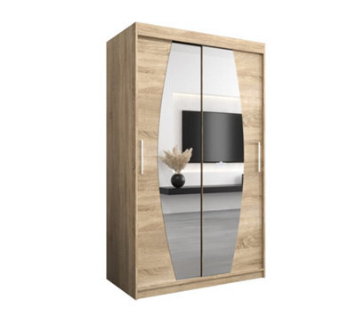 Arte Elypse Sliding Door Wardrobe In Oak Sonoma - Modern Storage Unit With Shelves And Hanging Rails (W1200mm X H2000mm X D620mm) - image 1