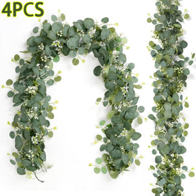 CLEFFNS Eucalyptus Garland Artificial Silk Leaves, 4 Pack 6Ft Faux Greenery Garland, Fake Hanging Vines For Wedding Party Centerpiece - image 1