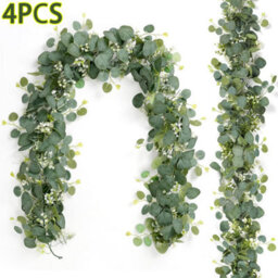 CLEFFNS Eucalyptus Garland Artificial Silk Leaves, 4 Pack 6Ft Faux Greenery Garland, Fake Hanging Vines For Wedding Party Centerpiece - thumbnail 1