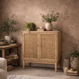 Wyld Haus Waterford Oak & Rattan 2-Doors Small Sideboard