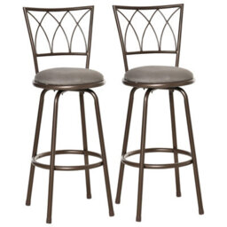 2 Upholstered Metal Frame Barstools With Backrest & Footrest, Bronze