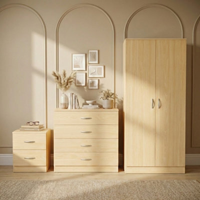 Lassic Vida Designs Riano 3 Piece Bedroom Set (2 Drawer Bedside Chest, 4 Drawer Chest, 2 Door Wardrobe), Pine - image 1