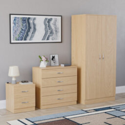 Lassic Vida Designs Riano 3 Piece Bedroom Set (2 Drawer Bedside Chest, 4 Drawer Chest, 2 Door Wardrobe), Pine - thumbnail 3