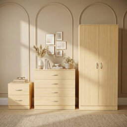 Lassic Vida Designs Riano 3 Piece Bedroom Set (2 Drawer Bedside Chest, 4 Drawer Chest, 2 Door Wardrobe), Pine - thumbnail 1