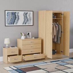 Lassic Vida Designs Riano 3 Piece Bedroom Set (2 Drawer Bedside Chest, 4 Drawer Chest, 2 Door Wardrobe), Pine - thumbnail 4