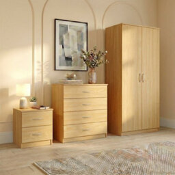 Lassic Vida Designs Riano 3 Piece Bedroom Set (2 Drawer Bedside Chest, 4 Drawer Chest, 2 Door Wardrobe), Pine - thumbnail 2