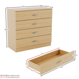 Lassic Vida Designs Riano 3 Piece Bedroom Set (2 Drawer Bedside Chest, 4 Drawer Chest, 2 Door Wardrobe), Pine - thumbnail 8
