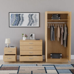 Lassic Vida Designs Riano 3 Piece Bedroom Set (2 Drawer Bedside Chest, 4 Drawer Chest, 2 Door Wardrobe), Pine - thumbnail 6