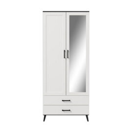 Urbn-Living Urbnliving 180Cm Height Black Wardrobe With Mirror White 2 Door 2 Drawer Bedroom Clothes Storage Hanging Rail - thumbnail 5