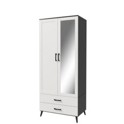 Urbn-Living Urbnliving 180Cm Height Black Wardrobe With Mirror White 2 Door 2 Drawer Bedroom Clothes Storage Hanging Rail - thumbnail 6