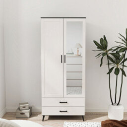 Urbn-Living Urbnliving 180Cm Height Black Wardrobe With Mirror White 2 Door 2 Drawer Bedroom Clothes Storage Hanging Rail - thumbnail 2