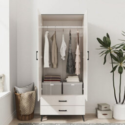 Urbn-Living Urbnliving 180Cm Height Black Wardrobe With Mirror White 2 Door 2 Drawer Bedroom Clothes Storage Hanging Rail - thumbnail 3