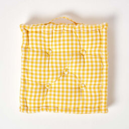 Homescapes Cotton Gingham Check Yellow Floor Cushion, 40 X 40 Cm - thumbnail 3
