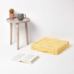 Homescapes Cotton Gingham Check Yellow Floor Cushion, 40 X 40 Cm - thumbnail 2