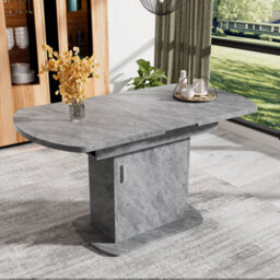 Btm Extendable Oval Dining Table With Storage, 110 130Cm Kitchen & Dining Table, Space Saving Design, Concrete Grey - thumbnail 4