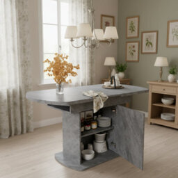 Btm Extendable Oval Dining Table With Storage, 110 130Cm Kitchen & Dining Table, Space Saving Design, Concrete Grey - thumbnail 1