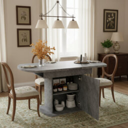 Btm Extendable Oval Dining Table With Storage, 110 130Cm Kitchen & Dining Table, Space Saving Design, Concrete Grey - thumbnail 6