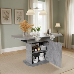 Btm Extendable Oval Dining Table With Storage, 110 130Cm Kitchen & Dining Table, Space Saving Design, Concrete Grey - thumbnail 2