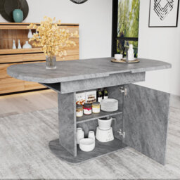 Btm Extendable Oval Dining Table With Storage, 110 130Cm Kitchen & Dining Table, Space Saving Design, Concrete Grey - thumbnail 3