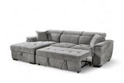 Corner Sofa Bed With Storage In Grey Chenille Fabric 1C2 Sofabed - thumbnail 5