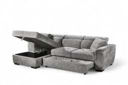 Corner Sofa Bed With Storage In Grey Chenille Fabric 1C2 Sofabed - thumbnail 4