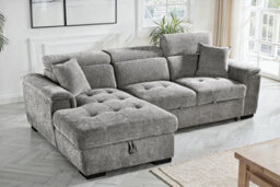 Corner Sofa Bed With Storage In Grey Chenille Fabric 1C2 Sofabed - thumbnail 1