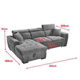 Corner Sofa Bed With Storage In Grey Chenille Fabric 1C2 Sofabed - thumbnail 9
