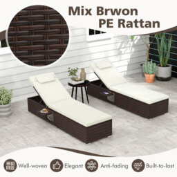 Costway Patio Chaise Lounge Outdoor Pe Rattan Lounge Chair-White - thumbnail 7